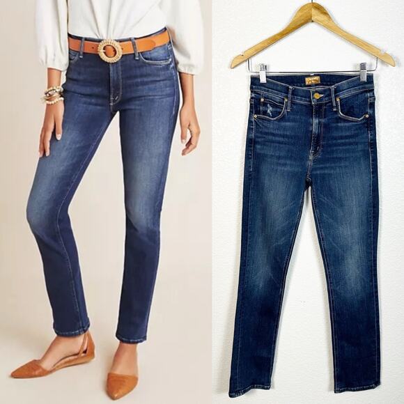 MOTHER Women’s The Mid Rise Dazzler Ankle Straight Leg Jeans in Teaming Up 25 - Picture 1 of 15